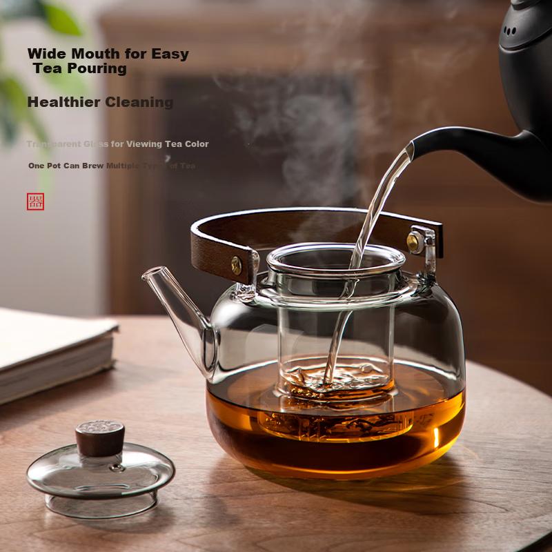 Yi Hu Tea Glass Teapot Large Capacity Heat-Resistant Tea Brewing Pot with Tea-Water Separation Handle for Home Use