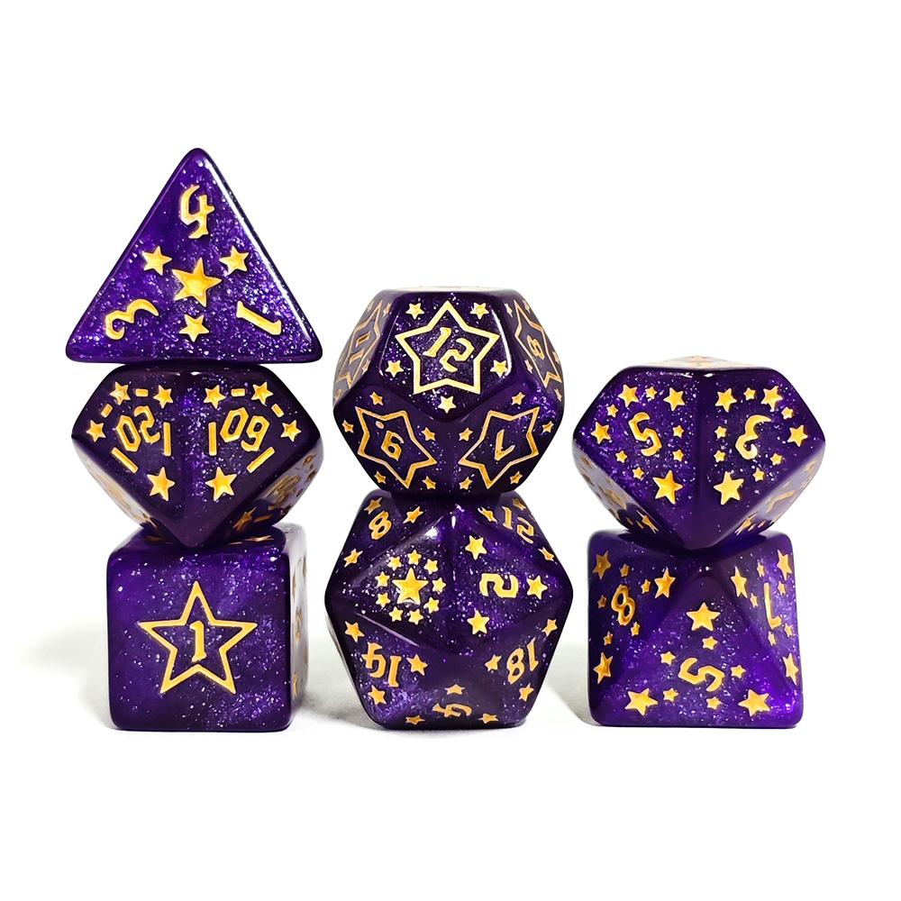 

7-Piece Star Acrylic Dice Set with Plastic Bag Packaging Polygonal Dice for Tabletop Games Entertainment