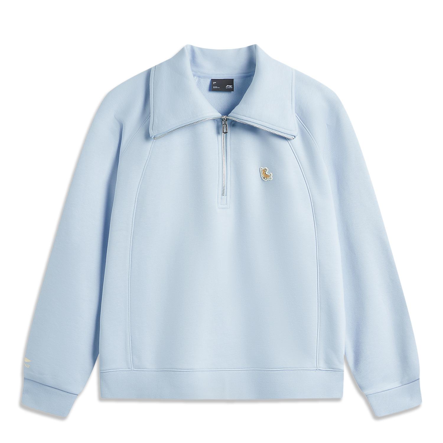 

Li-Ning Solid Color Half-Zip Polo Long Sleeve Sweatshirt Women sweatshirt Cloud-Blue AWDU982-2 M