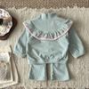 2026 Korean Spring & Autumn Baby Girls Solid Corduroy Hoodie & Sweatpants Set