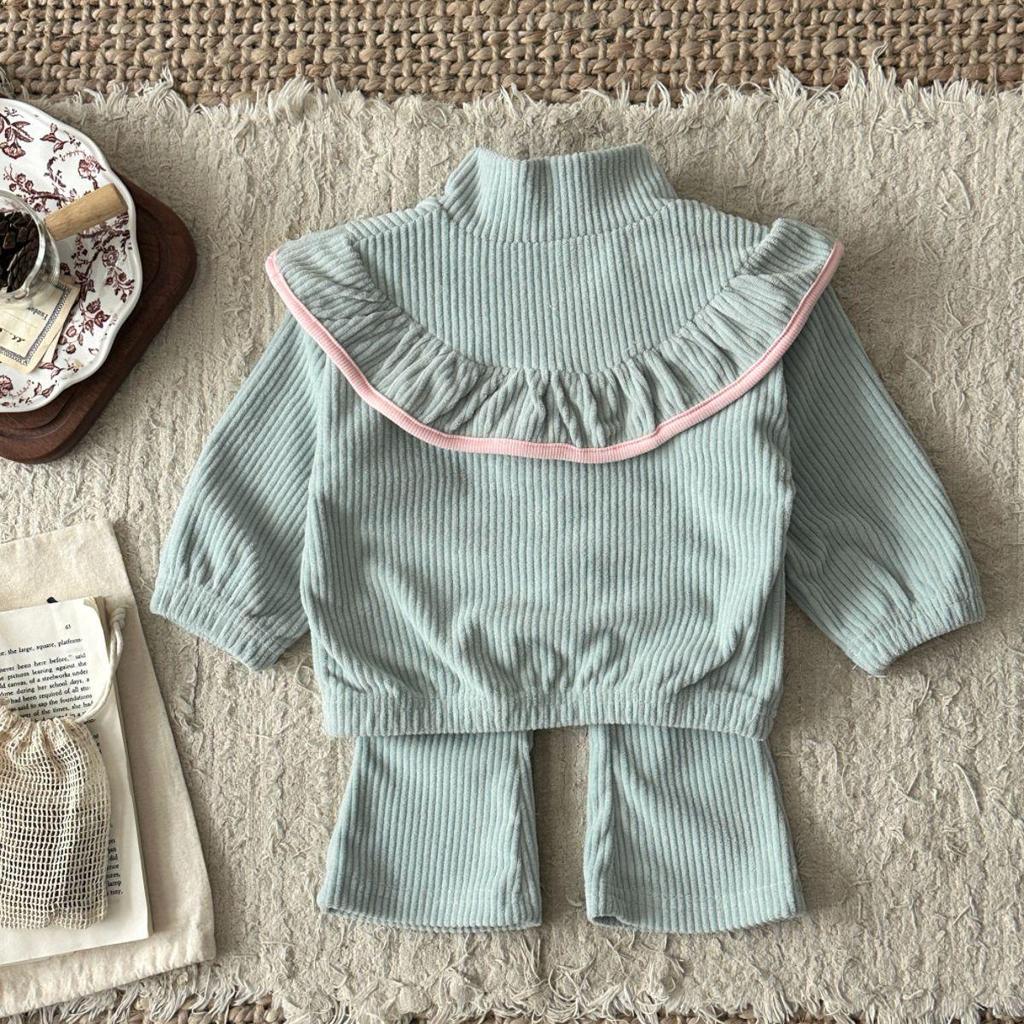 2026 Korean Spring & Autumn Baby Girls Solid Corduroy Hoodie & Sweatpants Set