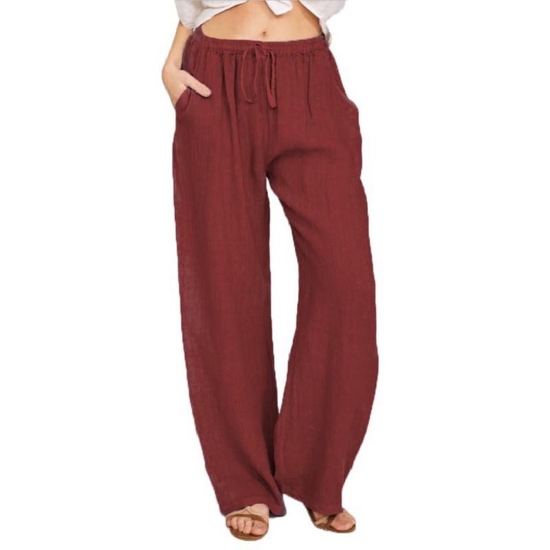 2026 New Solid Color Casual Cotton-Linen Pants for Women, Loose Fit, Versatile, with Drawstring