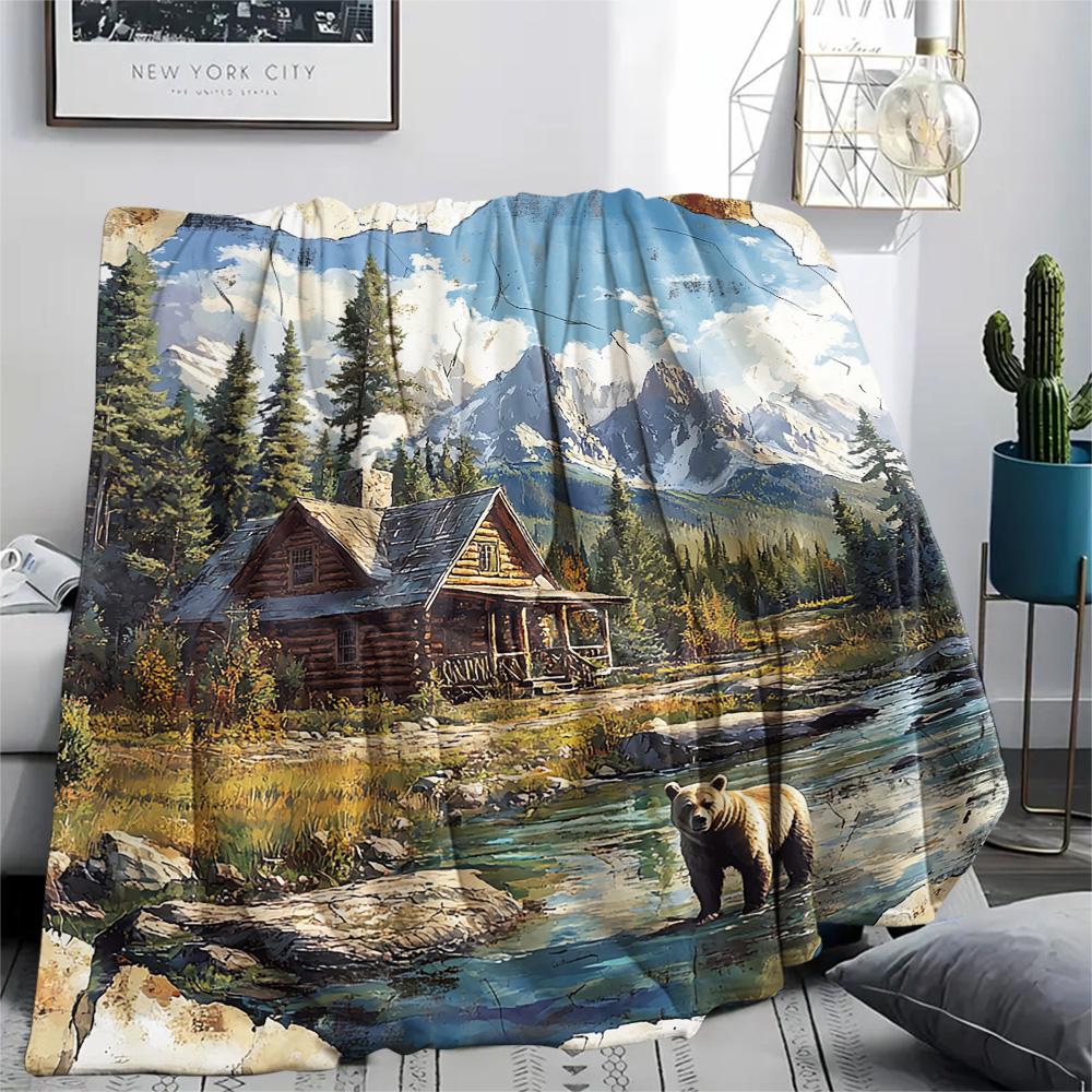 Village Print Flannel Blanket, High Quality Comfortable for All Seasons, Home Decor, Warmth and Comfort, Perfect for Christmas Gifts