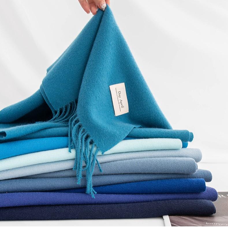 New Blue Solid Color Imitation Cashmere Large Scarf for Women in Autumn and Winter High End Versatile Scarf Simple Student Warm Shawl
