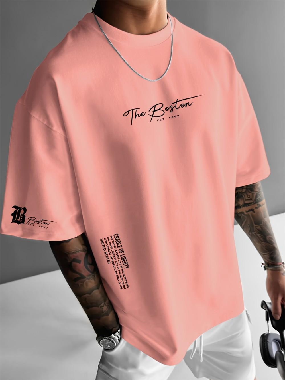 

New men s polyester fabric casual comfortable breathable round neck T-shirt with letter pattern suitable for outdoor sports S