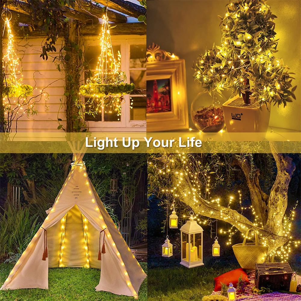 1Pack, 5M/10M/20M/30M LED Solar Outdoor Fairy String Lights With 8 Modes For Wedding, Party, Balcony, Patio, Eave, Tree, Garden, Christmas Decoration