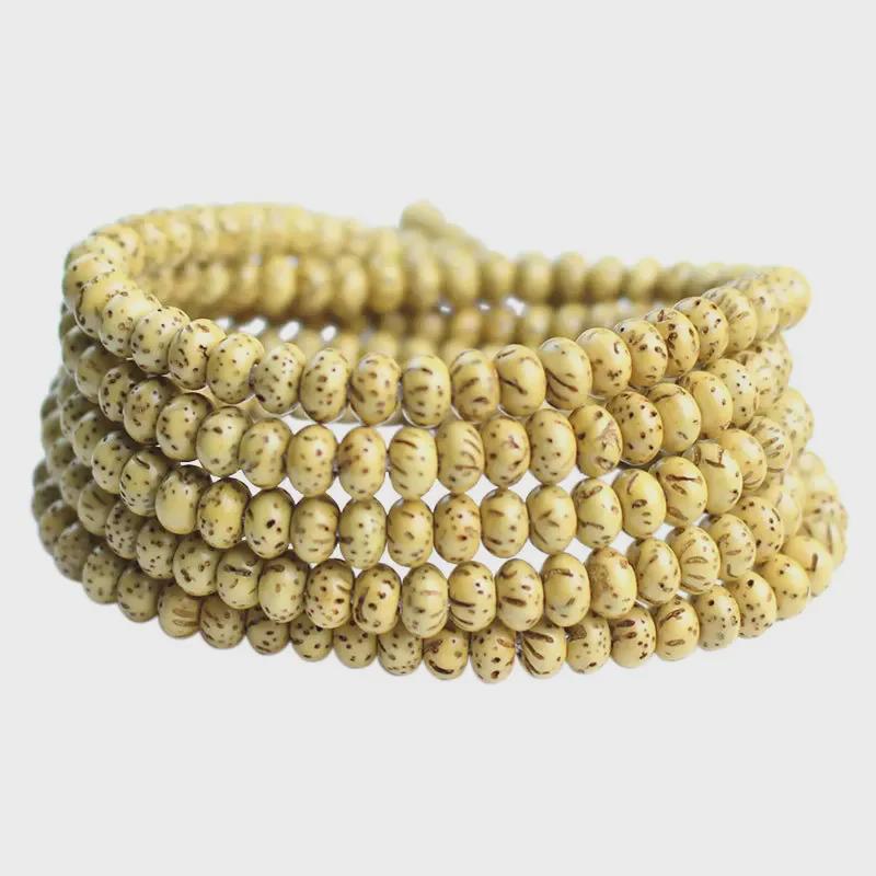 Golden Yellow Star Moon Bodhi Beads Bracelet - 108 Beads Rosary, Hainan Traditional Material