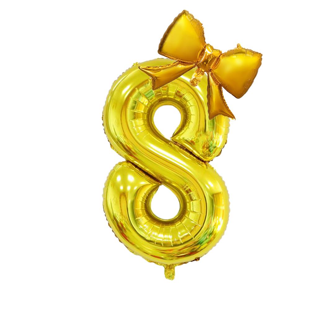 2Pcs 40Inch Gold Number Foil Balloon with Cute Bow Balloons For Kids Baby Girl 1st Birthday Party Decoration Favors Supplies