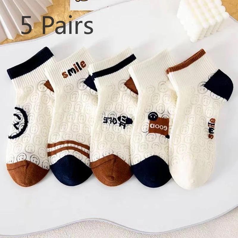 

5 пар женских летних хлопковых носков-лодочек с впитывающей влагу и дышащей подошвой с рисунком в виде кристаллов 5 pairs(Simple)