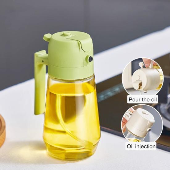 470ML Glass Oil Dispenser for Kitchen 2-in-1 Olive Oil Sprayer Bottle Leak-proof Oil Sprayer for Cooking BBQ Salad Baking