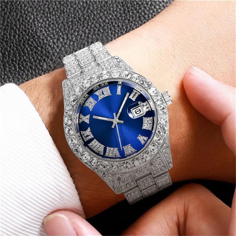 Luxury Watch Diamonds Male Watch Water Proof Brand Watches Stainless Steel Round Clock Men Quartz Wristwatches Gift Boyfriend Hiphop