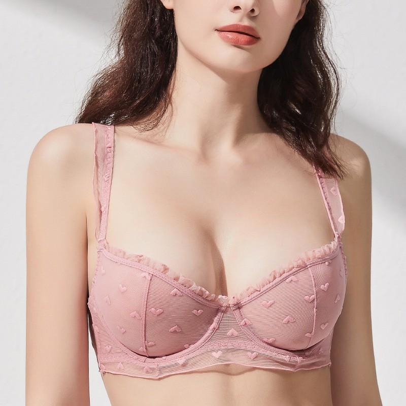French Underwear Female Sexy Pure Desire Ultra-thin Lace Underwear Large Chest Small Anti-sagging Large Size Bra Cover