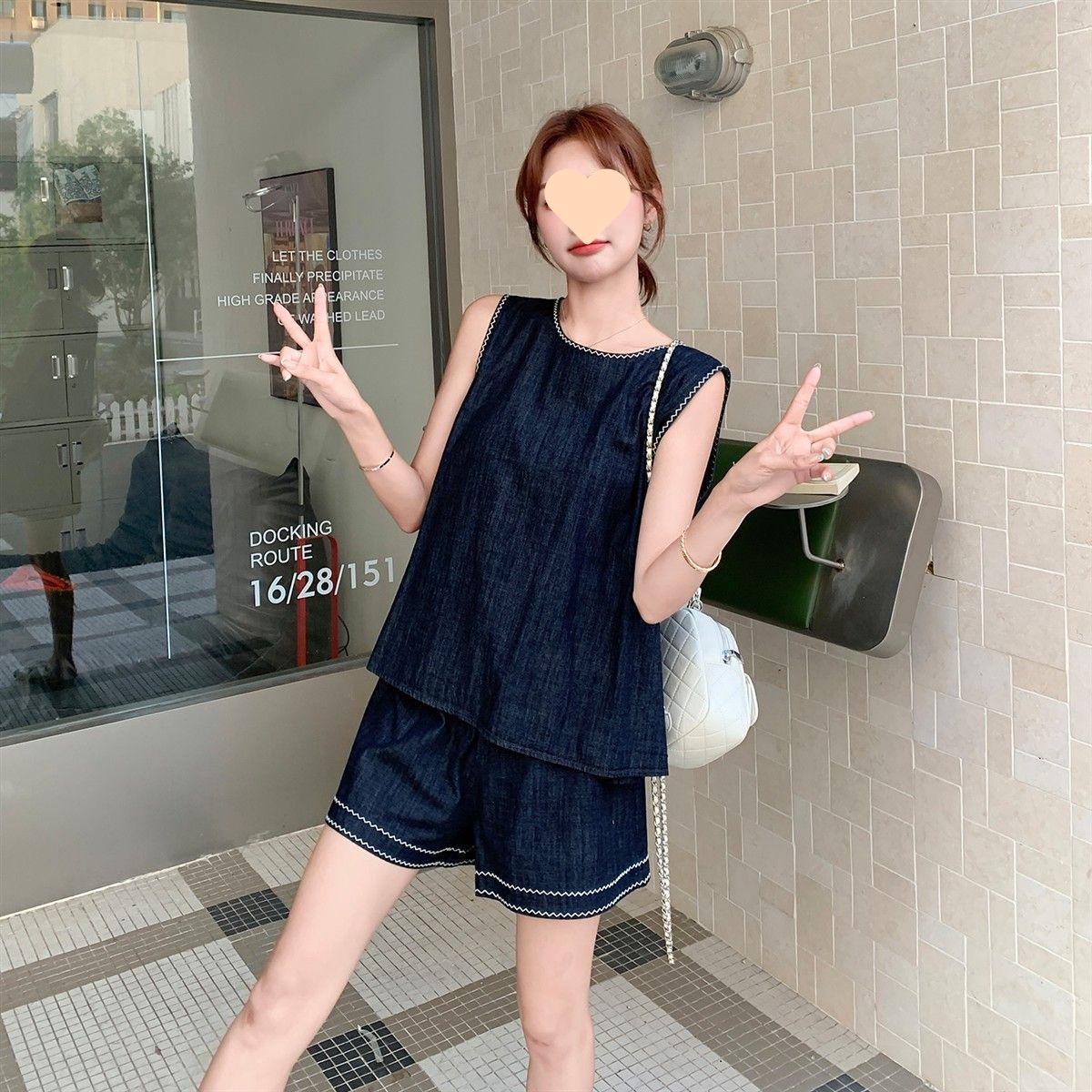 Women s Petite Denim Vest & Shorts Set - Slimming Casual Summer 2026 Two-Piece S (For 80-100kg) двухкомпонлектный набор