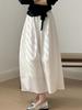 Women's French Style White Midi Skirt, High Waist, Petite A-Line Umbrella Design, Summer 2025 Collection.
