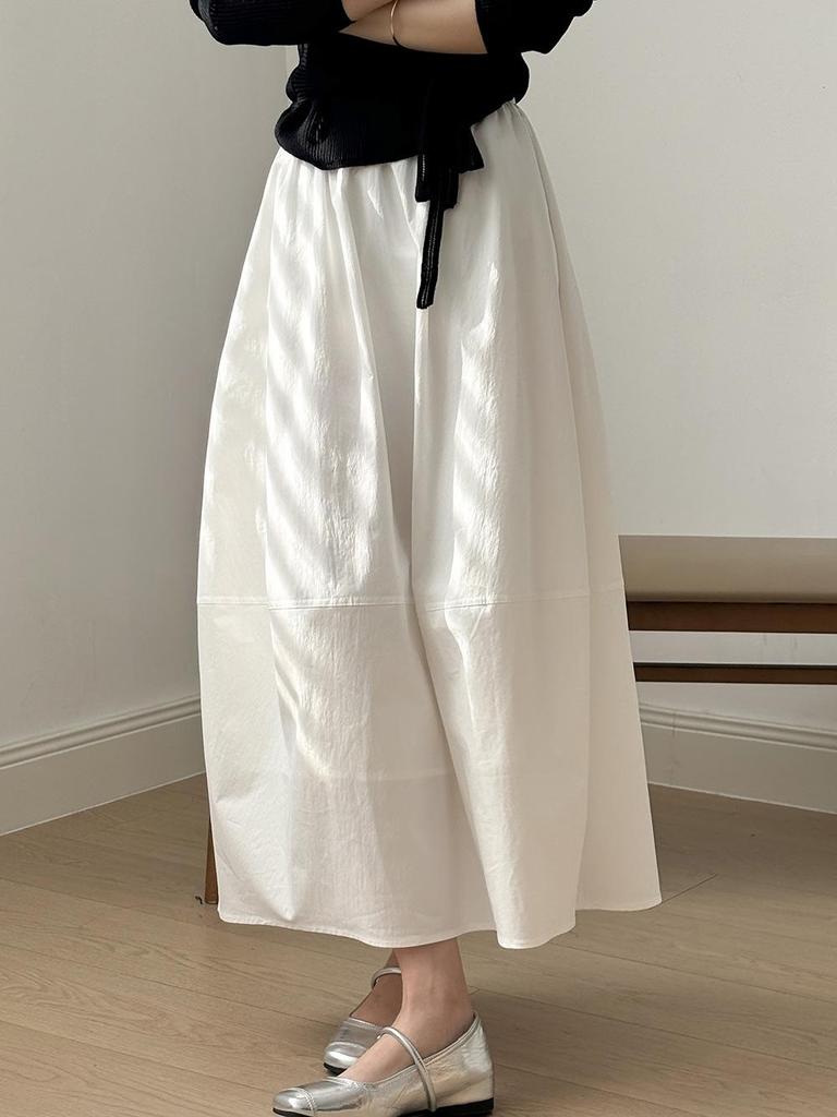 Women's French Style White Midi Skirt, High Waist, Petite A-Line Umbrella Design, Summer 2025 Collection.