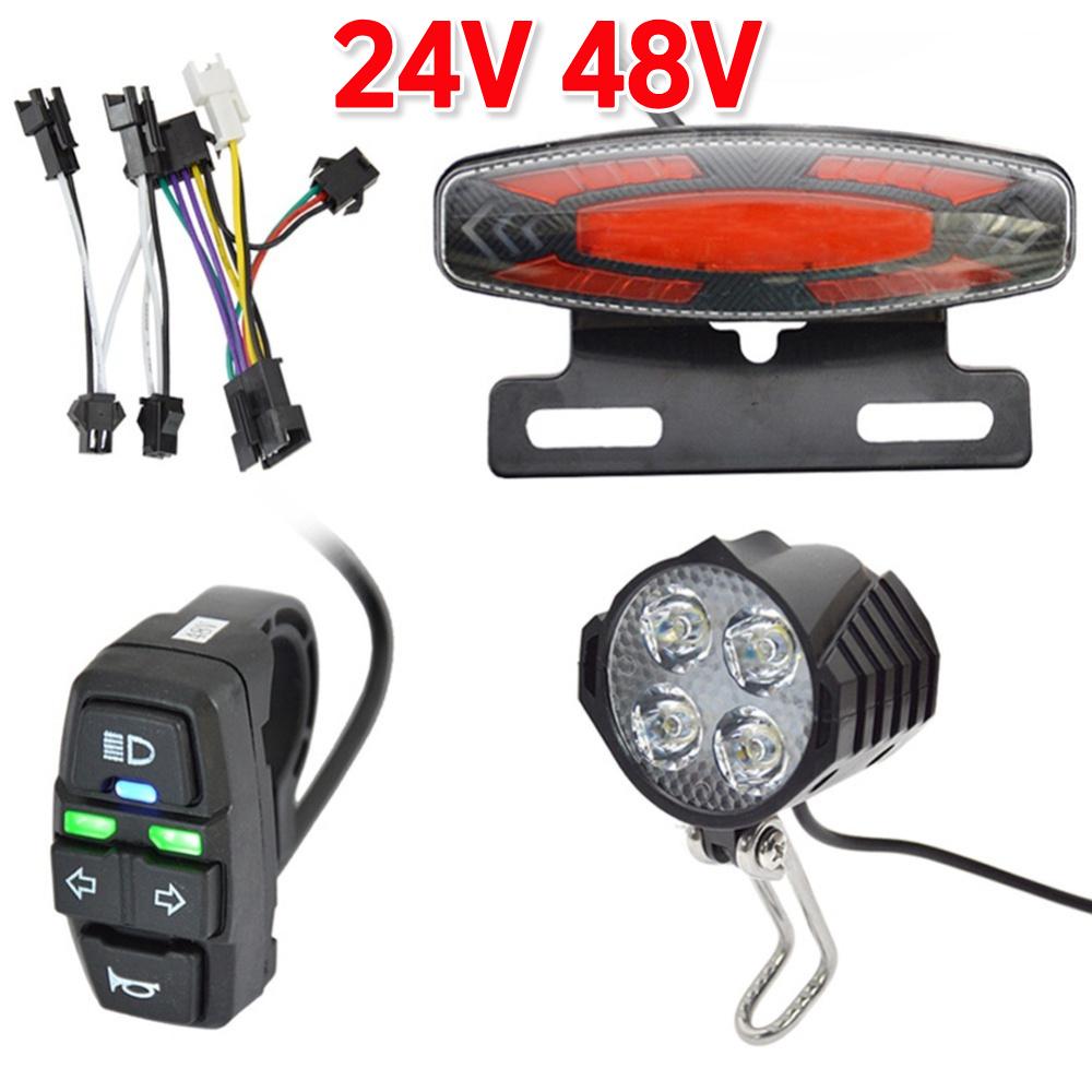 24-48V Elektrikli Bisiklet Ön Fren Arka Işık Seti Korna Fener Anahtar Enerji Tasarrufu Elektrikli Bisiklet Sinyal Fonksiyonlu Arka Işık Bisiklet Işığı