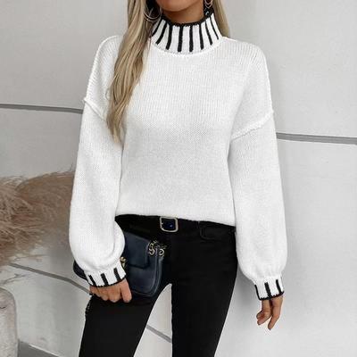 Sweter Dzianinowy Damski Golf Paski Swetry Luźny Długi Rękaw Pulower Jesień Zima Nowa Moda Damski Sweter