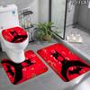 3pcs Black and Red Batman Pattern Flannel Nonslip Absorbent Washable Decorative Bathroom Home Toilet Seat Cover Mat