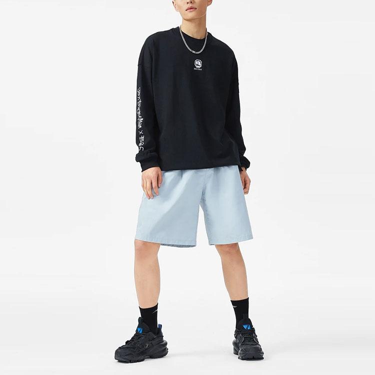 Li-Ning BAFIVE X Jon Burgerman Artist Co-Branded Series Graphic Print Loose Crew Neck Long Sleeve T-Shirt Men Tops Black AHSR757-3