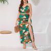 Women's Plus Size Camisole Top Printed Hem Split Sexy Halter Suit