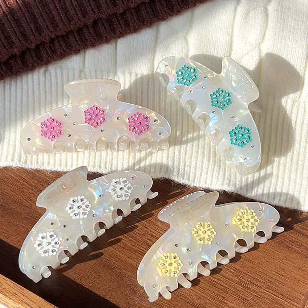 Elegant Snowflake Shark Clip Contrast Color Acrylic Hair Claw Iridescent Hair Claw  Girls
