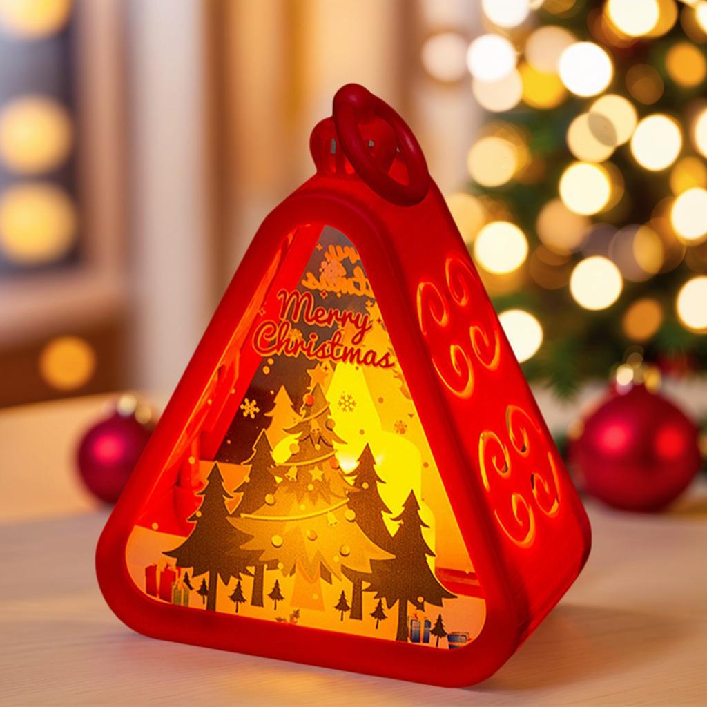 Mini Christmas LED Triangle Lantern Santa Claus Snowman Festival Lamp Bedside NightLight Xmas Holiday Table Decor Ornaments Gift