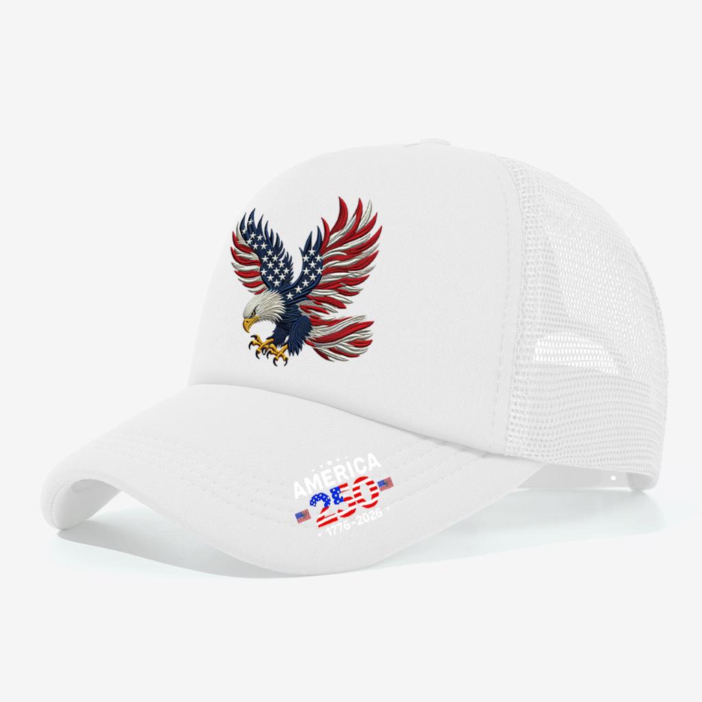 1PC Mesh Trucker Hat, Breathable, 250th America Eagle Print, Patriotic Streetwear for Men Women