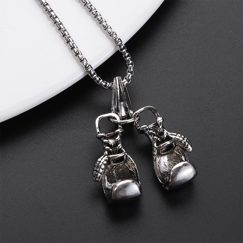 Fashion Gold Silver Balck Mens Boys Gift Choker Boxing Glove Pendant Necklace Chain