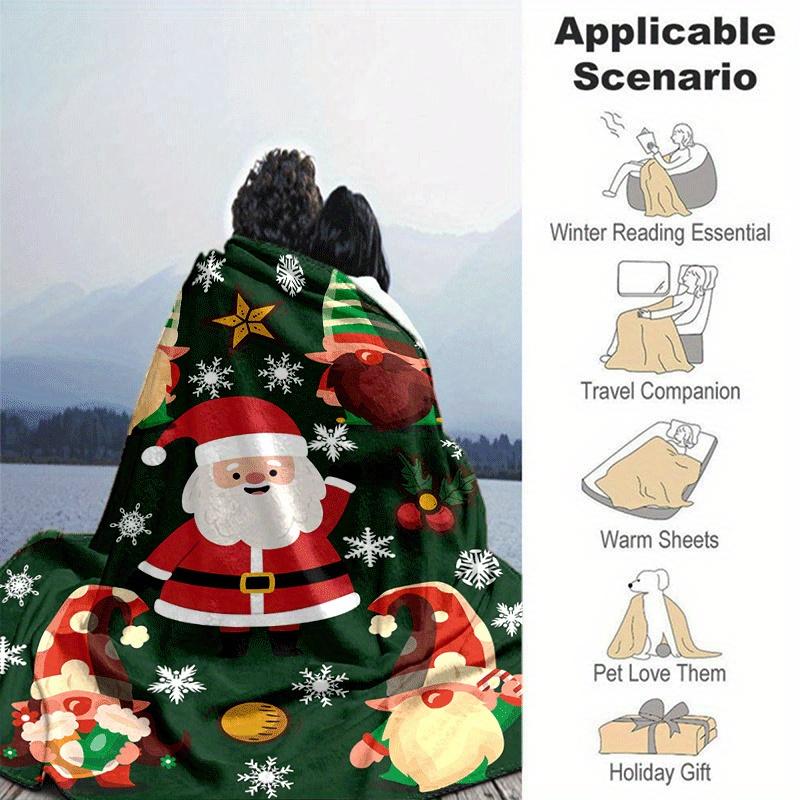 1pc Santa Claus Printing Lightweight Flannel Blanket, Comfortable and Warm Blanket, for Camping Sofa Bed and Couch Office, Gift