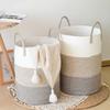 Simple Cotton Rope Color Matching Woven Storage Basket Large Capacity Dirty Clothes Basket Sundries Toy Storage Basket Dirty Clothes Storage Bucket
