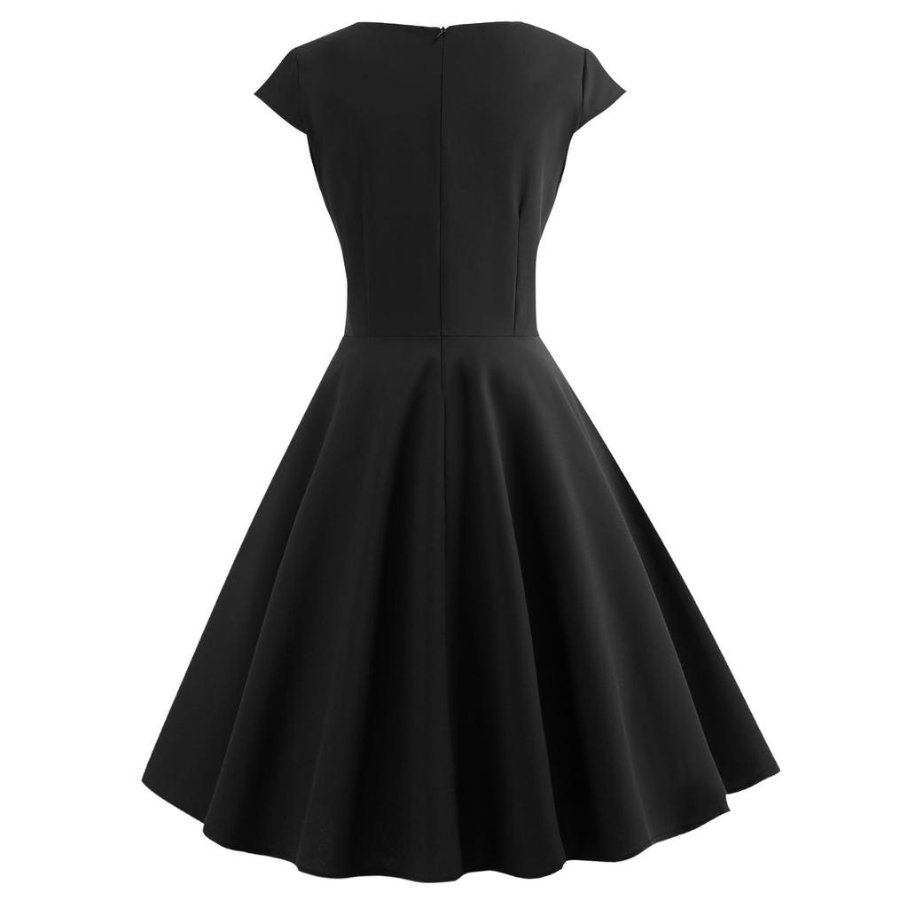 Kurzärmliges Swing-Kleid im Retro-Hepburn-Stil mit hoher Taille