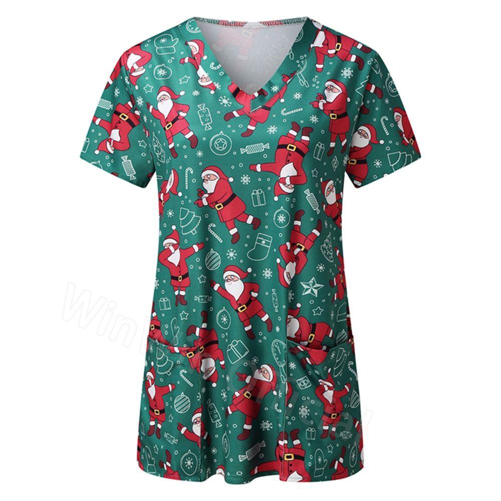 

Top Snowman Santa Claus Winter Pajamas For Women Christmas Blouse Woman T-Shirt V-neck Shirts Tops L-A