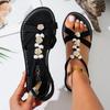 Fashion Pearls Beaded Rome Shoes Woman Summer 2025 Flat Heels Flower Decor Bohemian Sandals Women Comfort Non Slip Beach Sandalias Mujer