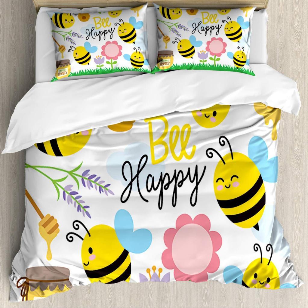Bee Pattern Quilt Cover Three-Piece Bedding Set Bedroom Dormitory Bedding Decoration