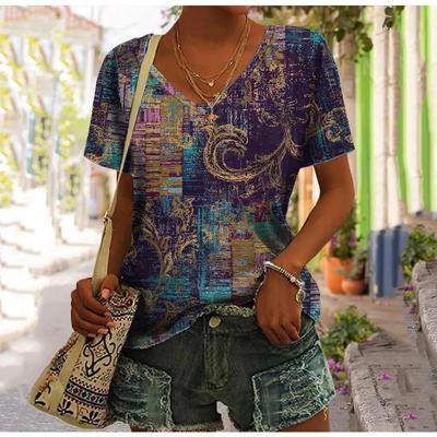 T-shirt Retrò 2023 da Donna Abbigliamento Harajuku Magliette da Donna Estive Casual Manica Corta Camicetta da Ragazza Stampa Floreale Top da Donna