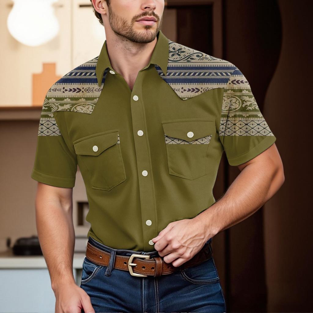 Men'S Fashionable Lapel And Shoulder Length Short Sleeved Casual Top