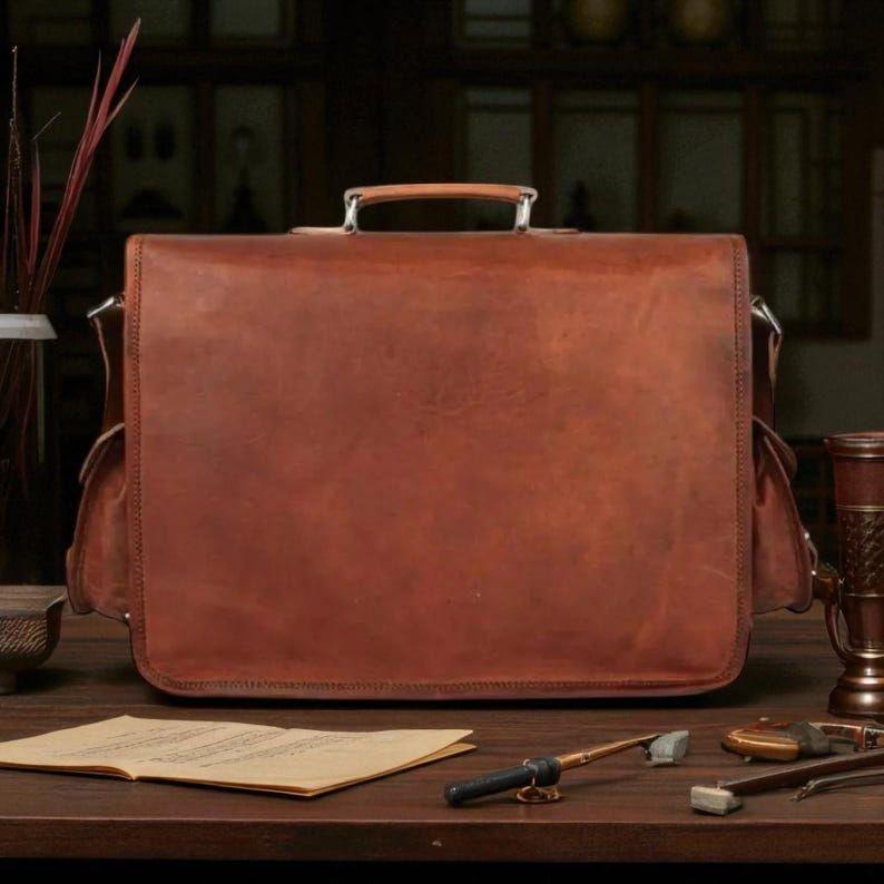 Leather Laptop Messenger Briefcase Men, Monogram Cross Body Computer Sling Satchel Bag, Groomsmen Gifts
