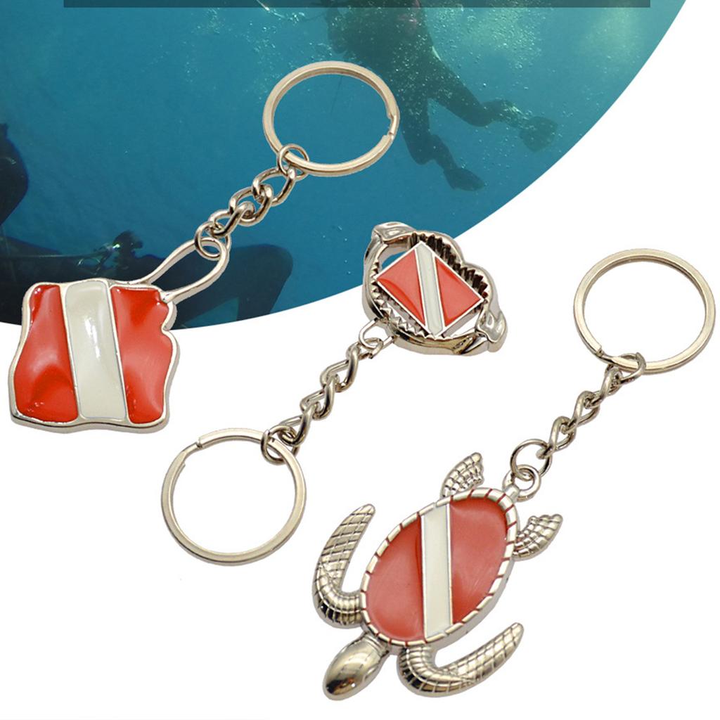 Sturdy Scuba Flag Themed Key Holder Zinc Alloy Keychain Fashionable Sea Creature Keyring Bag Accessory for Travelers
