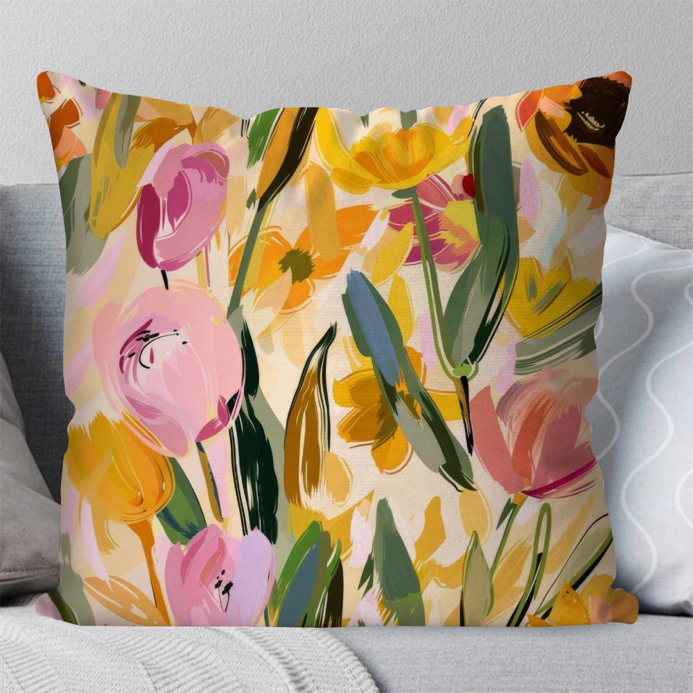 Tropical Flowers Retro Pillow Case Fashion Square Pillowcase Bedroom Sofa Room Ins Decoration Leisure