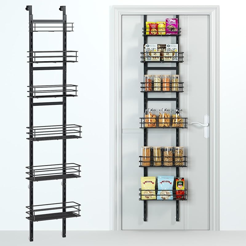 Adjustable 5-Tier Over the Door Pantry Organizer, Spice Rack, Narrow Hanging Shelf for Kitchen Storage and Organization