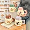 Milk fufu mug with lid cute ceramic cup girls couple water cup home coffee breakfast cup children