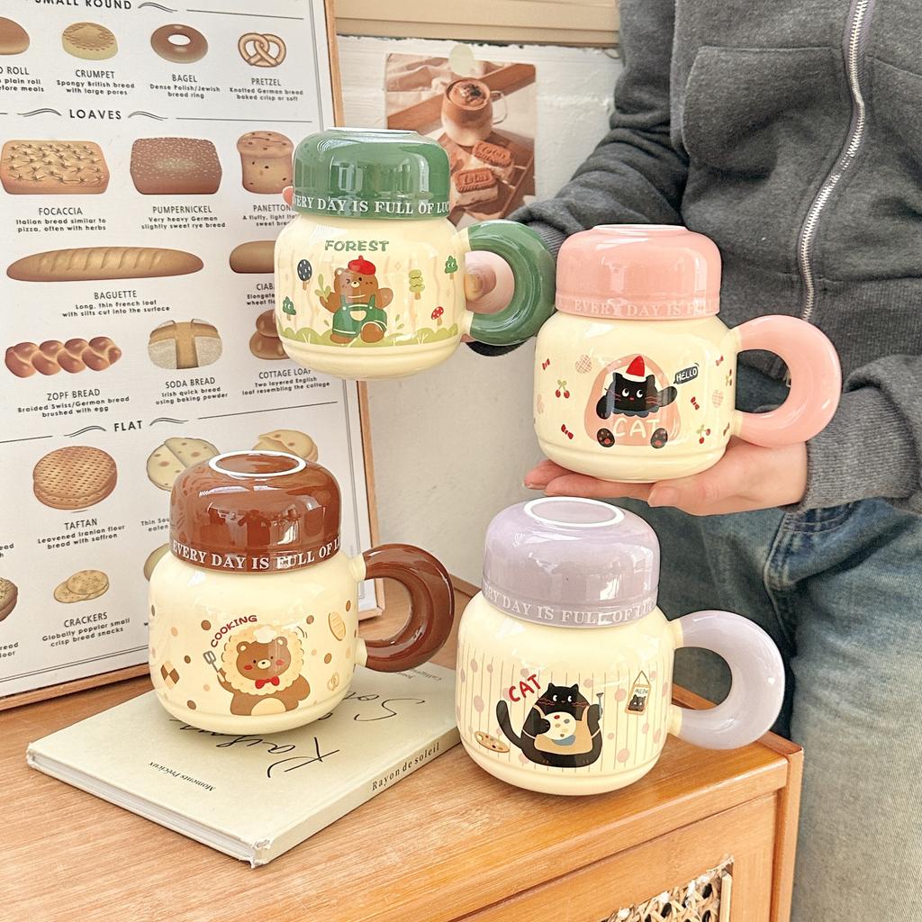 Milk fufu mug with lid cute ceramic cup girls couple water cup home coffee breakfast cup children