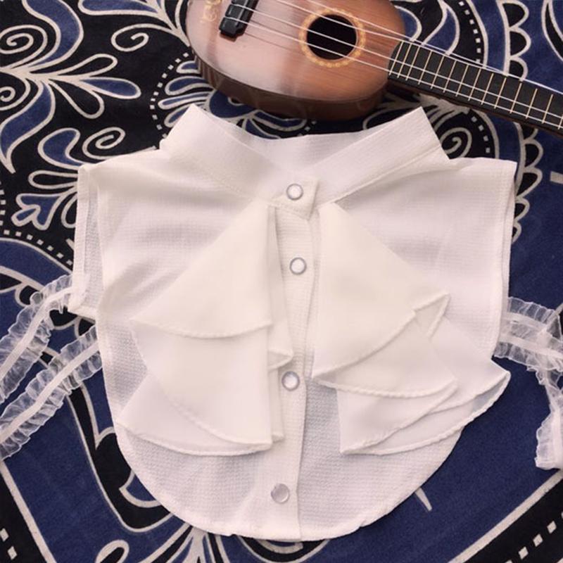 White Chiffon False Collar Shirts Woman Front Ruffle Fake Collar Detachable Collars For Women Sweater Nep Kraagje Half Shirt