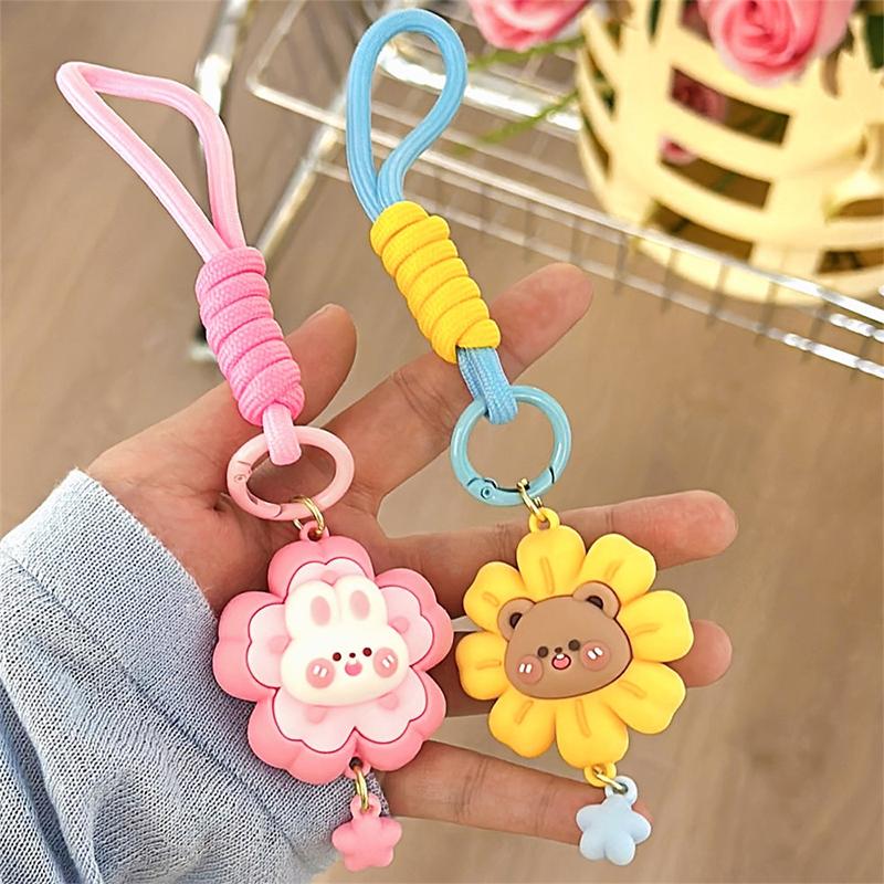 Cute Bear Rabbit Small Animal Flower Keychains Cartoon Kawaii Car Keyring Backpack Pendant Decoration Accessories Gifts