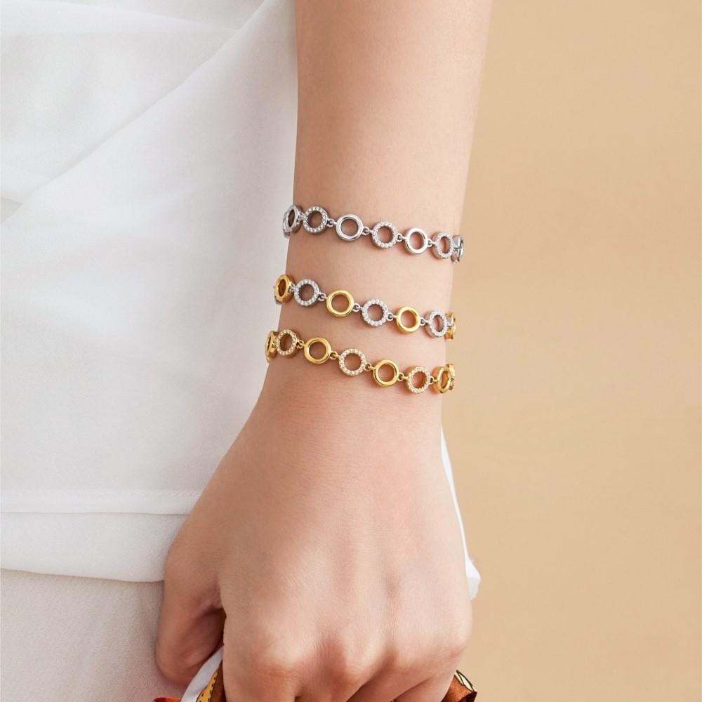 3 Models Zircon Circle Link Chain Necklace Bracelet In Stainless Steel 18k Gold Filled Necklaces Matching Bracelets For Women