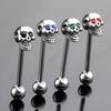 1Pcs New Stainless Steel CZ Gem Skull Silvery Tongue Barbell Ring Bar Body Piercing Myshine