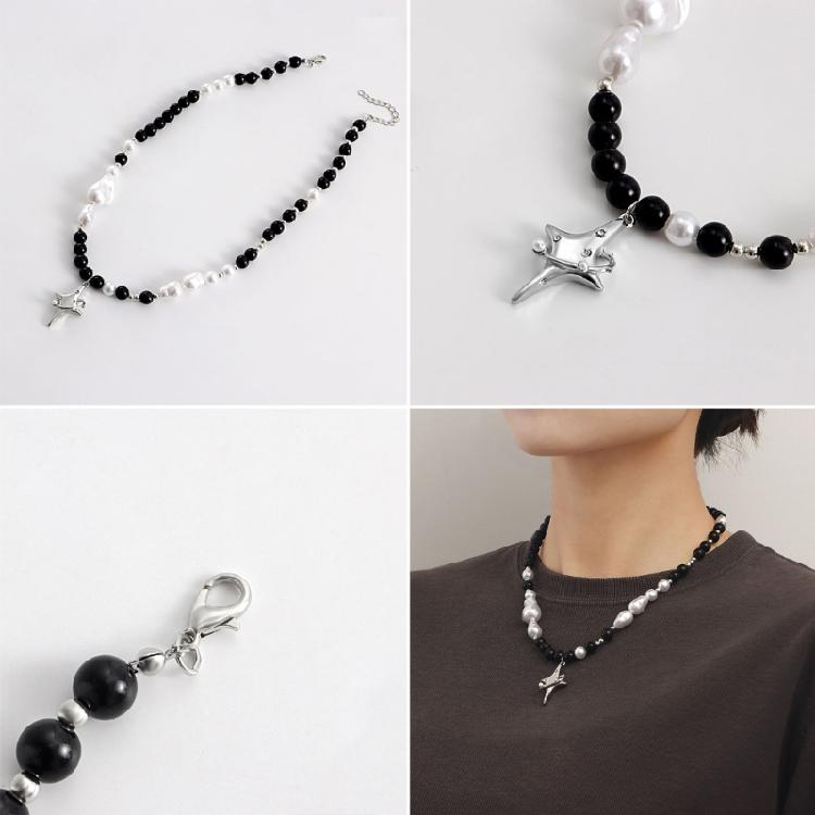 Vintage Beaded Crossed Star Necklace for Women Fashion Aesthetic Y2k Jewelry