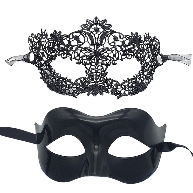 2Pcs Elegant Black Lace Masquerade Mask Set For Couples Perfect For Venetian Party Mardi Gras And Halloween Celebrations