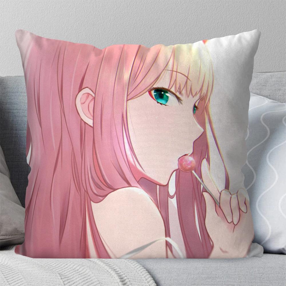 Zero Two Animation DARLING In The FRANXX Kissenbezug Quadratisches Kissen Schlafzimmer Sofa Freizeit Komfort Auto Wohnzimmer Heimdekoration 40X40