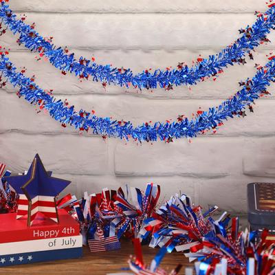 2 Meters Patriotic Tinsel Garland Red White Blue Metallic Wire Garland Stars